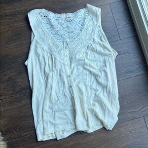 Lucky Brand Flowy Cream Embroidered Trim Women's Tanktop